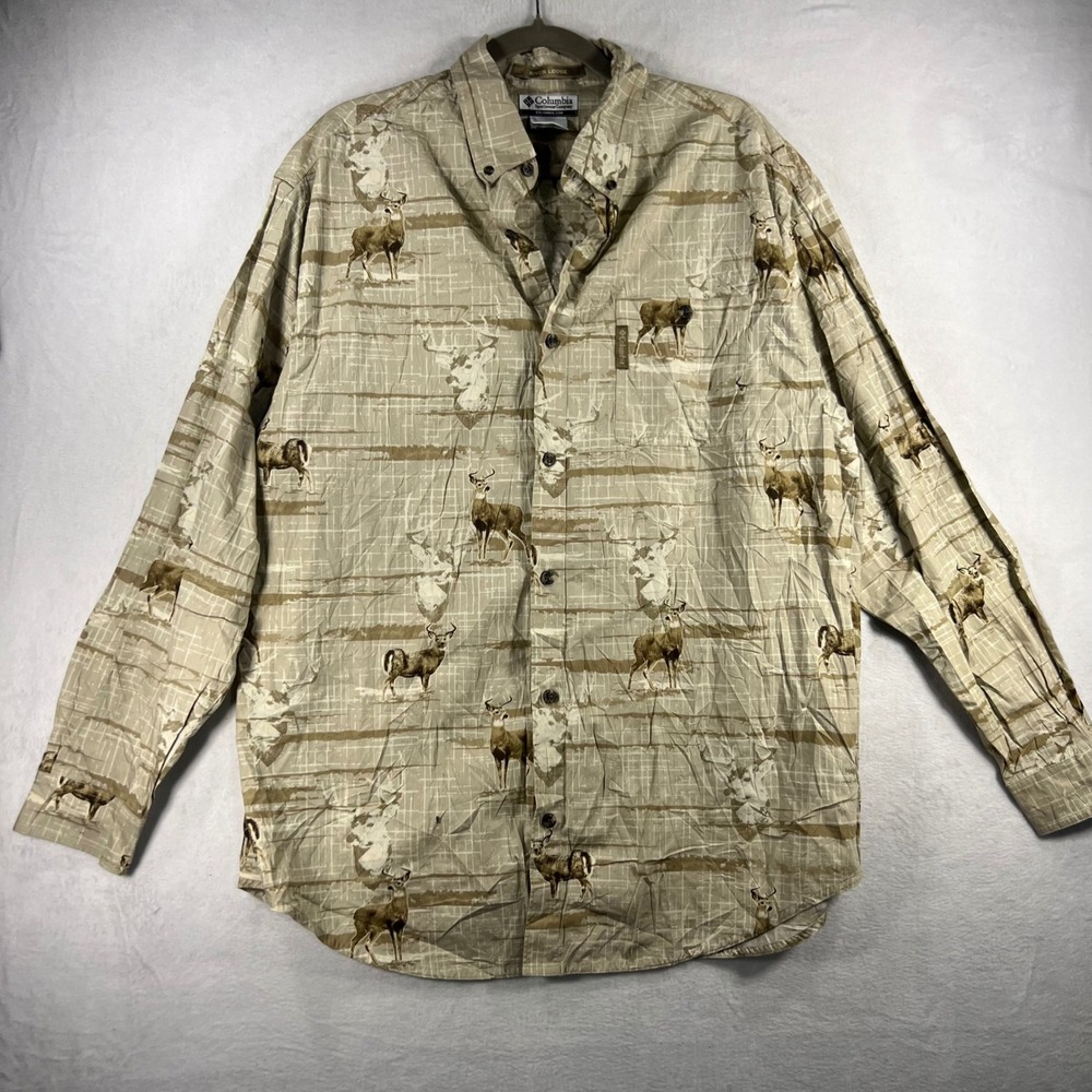 Columbia River Lodge Men's Long‎ Sleeve Button Up Shirt Deer Print Size L